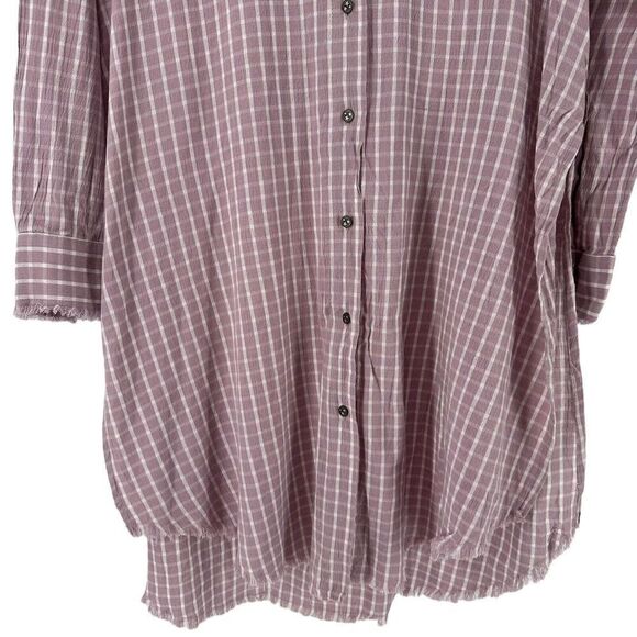 William Rast Tunic Mauve Pink Plaid Side Slit Long Sleeve Button Up Size M Angel - Picture 4 of 12